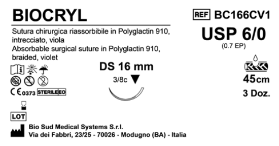 Sutura Biocryl DS 16 USP 6-0 - EP 0.7 45 cm Violet Box 36 pcs