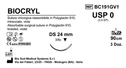 Sutura Biocryl DS24 USP 0 - EP 3.5 90 cm Violet Box 36 pcs