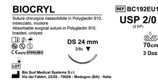 Sutura Biocryl DS24 USP 2-0 - EP 3 70 cm Undyed Box 36 pcs