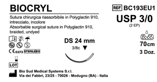 Sutura Biocryl DS24 USP 3-0 - EP 2 70 cm Undyed Box 36 pcs