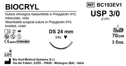 Sutura Biocryl DS24 USP 3-0 - EP 2 70 cm Violet Box 36 pcs