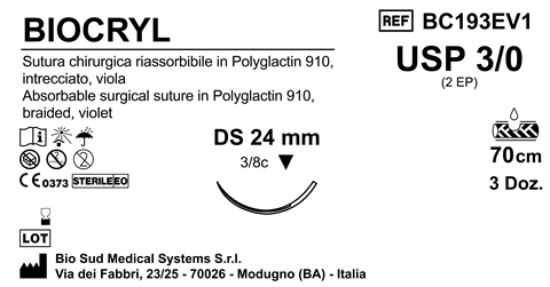 Sutura Biocryl DS24 USP 3-0 - EP 2 70 cm Violet Box 36 pcs