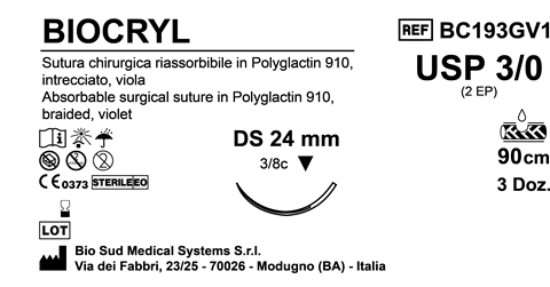 Sutura Biocryl DS24 USP 3-0 - EP 2 90 cm Violet Box 36 pcs