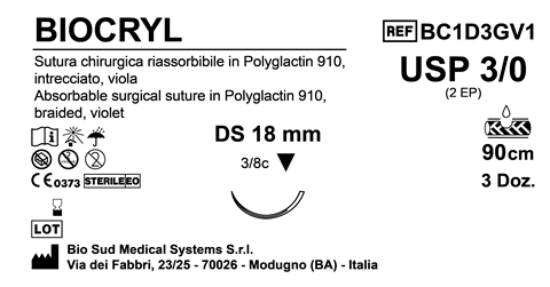 Sutura Biocryl DS18 USP 3-0 - EP 2 90 cm Violet Box 36 pcs