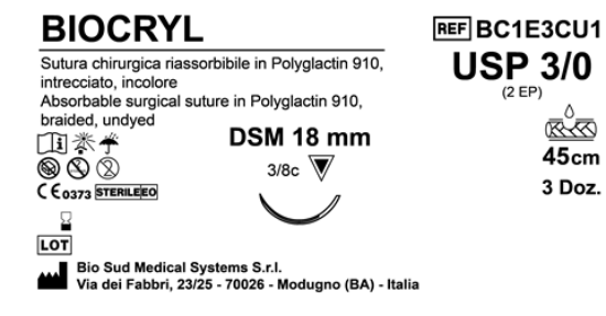 Sutura Biocryl DSM18 USP 3-0 - EP 2 45 cm Undyed Box 36 pcs
