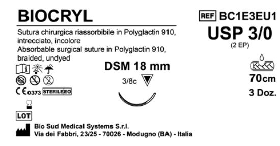Sutura Biocryl DSM18 USP 3-0 - EP 2 70 cm Undyed Box 36 pcs