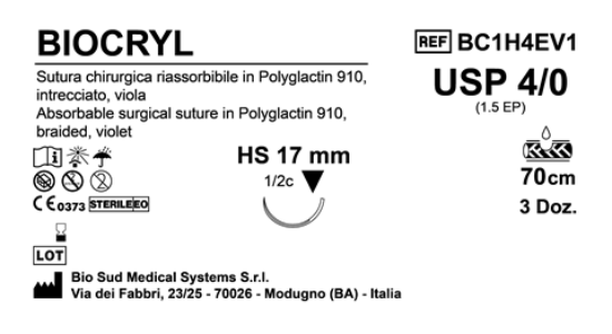 Sutura Biocryl HS17 USP 4-0  - EP 1.5 70 cm Violet Box 36 pcs