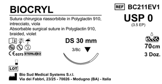 Sutura Biocryl DS30 USP 0 - EP 3.5 70 cm Violet Box 36 pcs