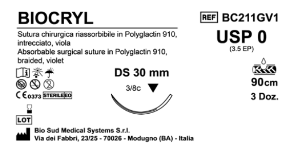 Sutura Biocryl DS30 USP 0 - EP 3.5 90 cm Violet Box 36 pcs