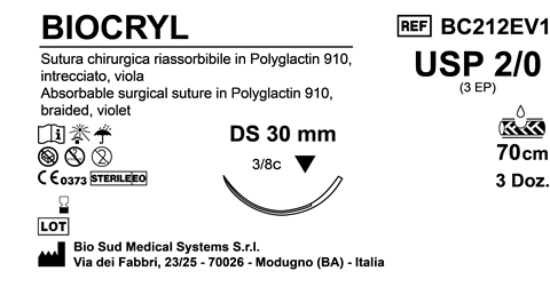 Sutura Biocryl DS30 USP 2-0 - EP 3 70 cm Violet Box 36 pcs