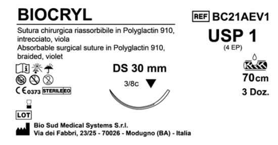 Sutura Biocryl DS30 USP 1 - EP 4 70 cm Violet Box 36 pcs