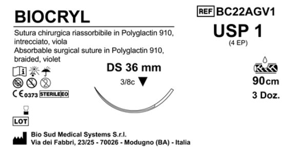 Sutura Biocryl DS 36 USP 1 - EP 4 90 cm Violet Box 36 pcs