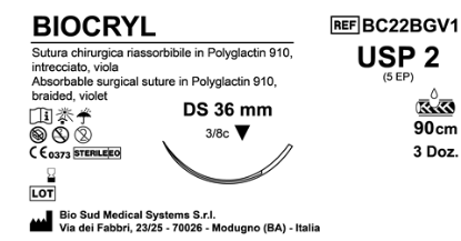 Sutura Biocryl DS 36 USP 2 - EP 5 90 cm Violet Box 36 pcs