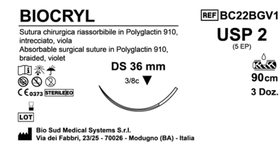Sutura Biocryl DS 36 USP 2 - EP 5 90 cm Violet Box 36 pcs