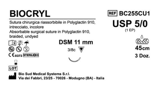 Sutura Biocryl DSM11 USP 5-0 - EP 1 45 cm Undyed Box 36 pcs