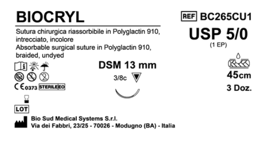 Sutura Biocryl DSM13 USP 5-0 - EP 1 45 cm Undyed Box 36 pcs