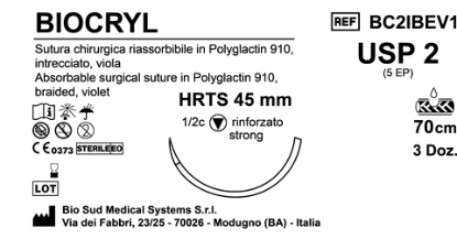 Sutura Biocryl HRTS45 USP 2 - EP 5 70 cm Violet Box 36 pcs