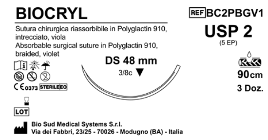 Sutura Biocryl DS 48 USP 2 - EP 5 90 cm Violet Box 36 pcs