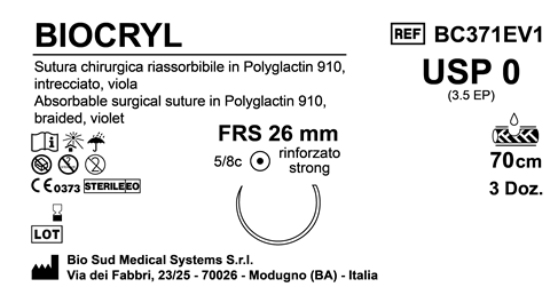 Sutura Biocryl FRS26 USP 0 - EP 3.5 70 cm Violet Box 36 pcs