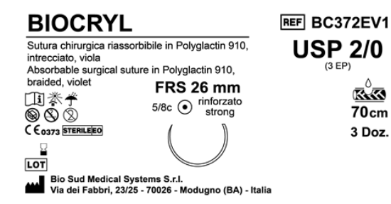 Sutura Biocryl FRS26 USP 2-0 - EP 3 70 cm Violet Box 36 pcs