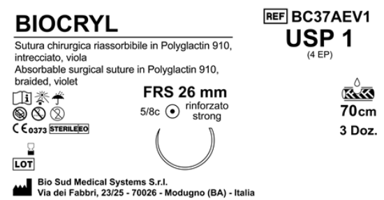 Sutura Biocryl FRS26 USP 1 - EP 4 70 cm Violet Box 36 pcs