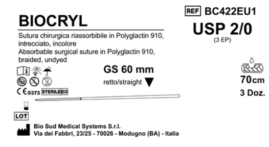 Sutura Biocryl GS60 USP 2-0 - EP 3 70 cm Undyed Box 36 pcs