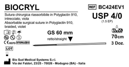 Sutura Biocryl GS60 USP 4-0  - EP 1.5 70 cm Violet Box 36 pcs