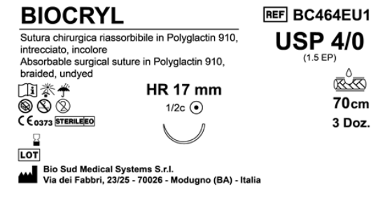 Sutura Biocryl HR17 USP 4-0  - EP 1.5 70 cm Undyed Box 36 pcs