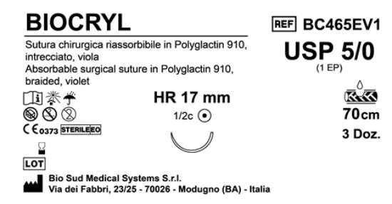 Sutura Biocryl HR17 USP 5-0 - EP 1 70 cm Violet Box 36 pcs