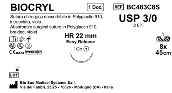Sutura Biocryl HR 22 USP 3-0 - EP 2 45 cm 8 Threads Violet Easy Release Box 12pcs