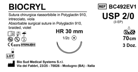 Sutura Biocryl HR30 USP 2-0 - EP 3 70 cm Violet Box 36 pcs