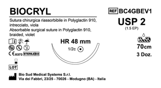Sutura Biocryl HR 48 USP 1 - EP 4 70 cm Violet Box 36 pcs