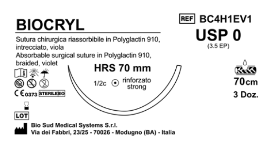 Sutura Biocryl HRS 70 USP 0 - EP 3.5 70 cm Violet Box 36 pcs