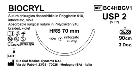 Sutura Biocryl HRS 70 USP 2 - EP 5 90 cm Violet Box 36 pcs