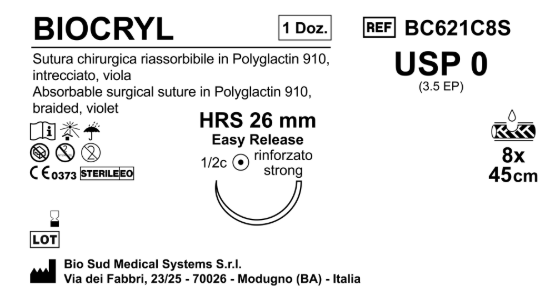 Sutura Biocryl HRS 26 USP 0 - EP 3.5 45 cm 8 Threads Violet Easy Release Box 12pcs