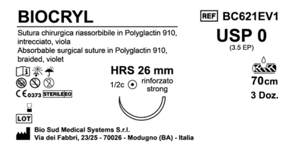 Sutura Biocryl HRS26 USP 0 - EP 3.5 70 cm Violet Box 36 pcs