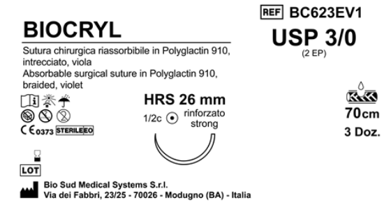 Sutura Biocryl HRS26 USP 3-0 - EP 2 70 cm Violet Box 36 pcs