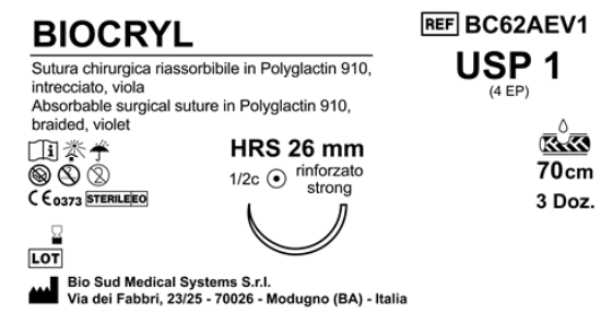 Sutura Biocryl HRS26 USP 1 - EP 4 70 cm Violet Box 36 pcs