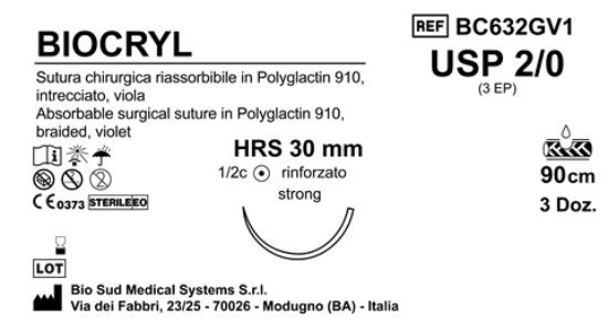 Sutura Biocryl HRS 30 USP 2-0 - EP 3 90 cm Violet Box 36 pcs