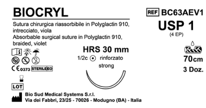 Sutura Biocryl HRS30 USP 1 - EP 4 70 cm Violet Box 36 pcs