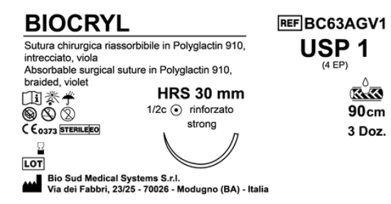 Sutura Biocryl HRS30 USP 1 - EP 4 90 cm Violet Box 36 pcs