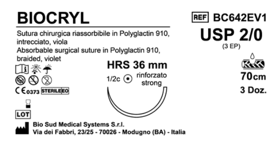 Sutura Biocryl HRS36 USP 2-0 - EP 3 70 cm Violet Box 36 pcs