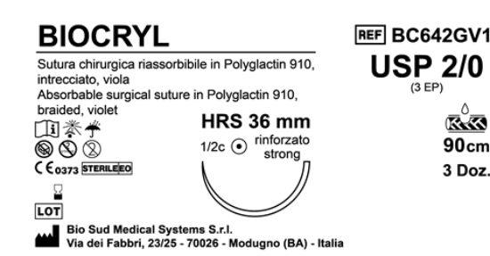 Sutura Biocryl HRS36 USP 2-0 - EP 3 90 cm Violet Box 36 pcs