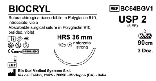 Sutura Biocryl HRS36 USP 2 - EP 5 90 cm Violet Box 36 pcs