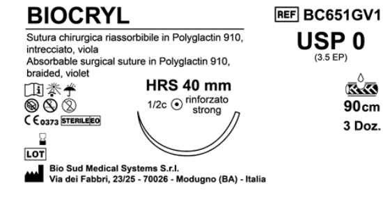 Sutura Biocryl HRS40 USP 0 - EP 3.5 90 cm Violet Box 36 pcs
