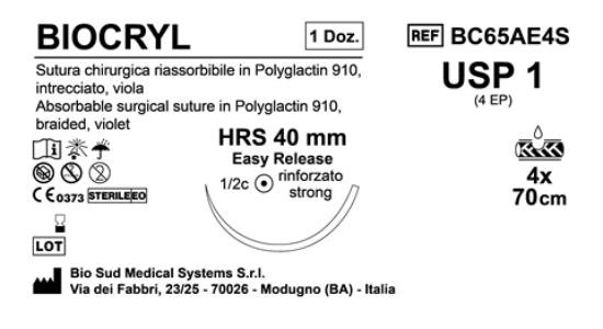 Sutura Biocryl HRS 40 USP 1 - EP 4 70 cm 4 Threads Violet Easy Release Box 12pcs