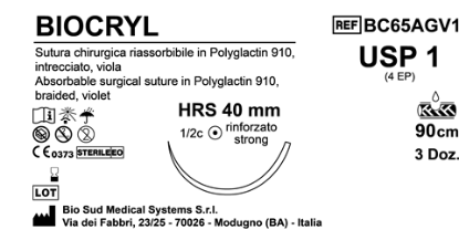 Sutura Biocryl HRS40 USP 1 - EP 4 90 cm Violet Box 36 pcs
