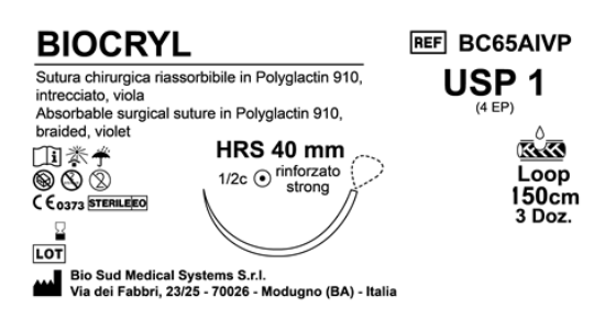 Sutura Biocryl HRS40 USP 1 - EP 4 150 cm Violet Loop  Box 36 pcs