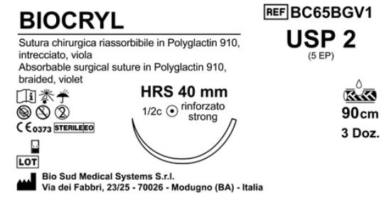 Sutura Biocryl HRS40 USP 2 - EP 5 90 cm Violet Box 36 pcs