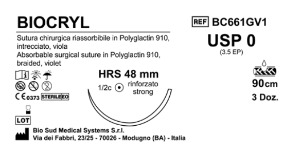 Sutura Biocryl HRS48 USP 0 - EP 3.5 90 cm Violet Box 36 pcs